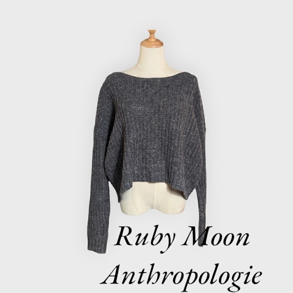 Ruby Moon Anthropologie Knotted Open Back Wool Alpaca Gray Cropped Sweater